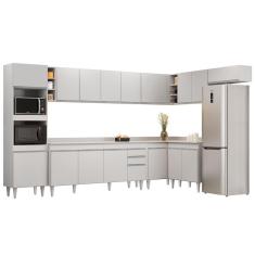 Armário De Cozinha Modulada De Canto 9 Peças Cp05 Balcão Com Tampo Branco - Lumil
