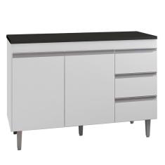 Balcão de Cozinha Andréia Branco com Tampo 120 cm Preto Fosco – ajl