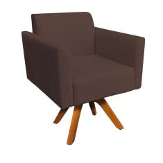 Poltrona Marisa Suede Base Madeira Marrom