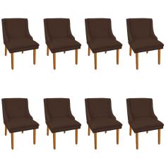Kit 8 Cadeiras de Jantar Suede Marrom Pés Palito
