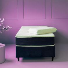 Cama Box com Colchão Viúva Firme Mola Ensacada e Travesseiro Soft Nasa Guldi Azul