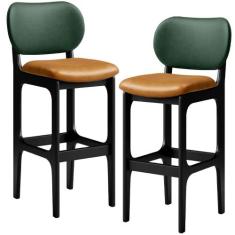 Kit 2 Banquetas Alta Bar Cozinha Jantar Betta L02 Preto Facto Verde ma