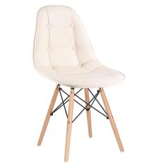 Cadeira Estofada Eames Eiffel Botonê - Base De Madeira Clara - Creme