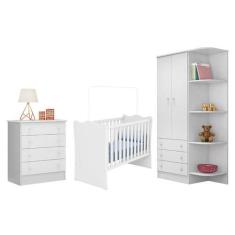 Guarda Roupa 2 Portas Cantoneira, Berço e Cômoda Branco - Qmovi