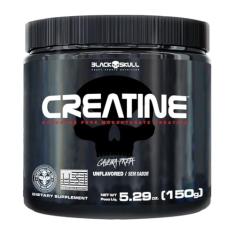 Black Skull Creatine Monohydrate - Suplementação para Treino, Performance, Ganho Muscular, Hipertrofia, Força e Resistência - Sem Sabor - Pote 150g