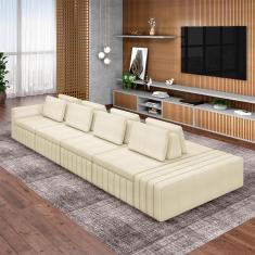 Sofá Ilha com Encosto e Almofadas Móveis Olimpo 465cm Modulado Bouclê Off White G45 - Gran Belo