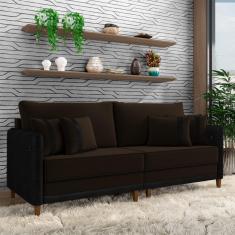 Sofá Living Montecarlo 2 Lugares Bipartido 172cm Pés em Madeira Veludo/PU Marrom/Preto G33 - Gran