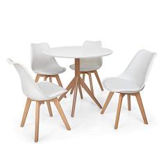 Conjunto Mesa de Jantar Maitê 80cm Branca com 4 Cadeiras Eames Wood Leda - Branca