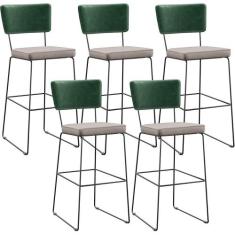 Kit 05 Banquetas Altas Bar Sala De Jantar Fixa Allana L02 Facto Verde 