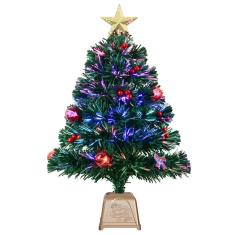 Árvore de Natal HABAGOU Fibra Óptica Verde 60cm com enfeites