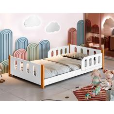Cama Infantil Juvenil Camila Com Grade De Proteção- Branca - Cor: Branco