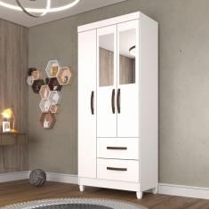 Guarda Roupa Solteiro com Espelho 3 Portas 2 Gavetas Estrela Sallêto Móveis - Branco