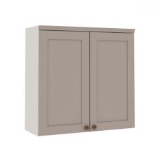Armário Aéreo Cozinha 80cm Iluminata 100% Mdf 2 Portas Branco/Marrom Claro - Genialflex