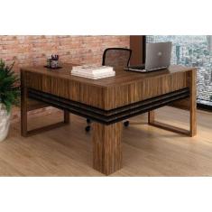 Mesa Canto p/Escritório ME4145 Nogal/Preto - Tecno Mobili