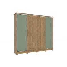 Guarda Roupa Casal 4 Portas De Correr E 4 Gavetas C- Pés Cb03n565 Nogueira-verde Oliva