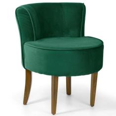 Poltrona Decorativa Sala de Estar Base de Madeira Ayla Veludo Verde - 