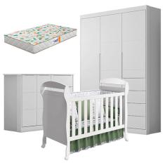 Quarto de Bebê Eloá com Berço Americano Danny Branco Acetinado e Colchão da Gazin – Phoenix Baby