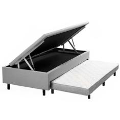 Cama Box Baú Solteiro com Auxiliar Espuma Suede Cinza 56x78x188