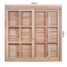 Janela com Veneziana Pantográfica Caixilhos Vidros Quadriculados de Correr