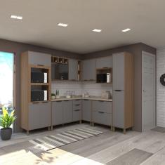 Cozinha Completa C 8Peças Vidro Reflecta Tampos E Paneleiro Aspen Luciane Móveis Vanilla-cinza Puro