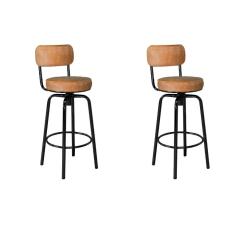 Conjunto 02 Banquetas Giratória Em Aço Capadócia Yescasa Preto/ Caramelo