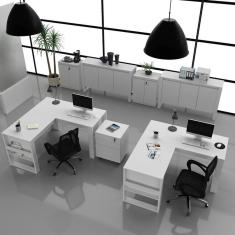 Kit 7 Peças 2 Mesas L Com 1 Gaveteiro 2 Balcões E 2 Balcões 3 Portas Espresso Móveis Branco