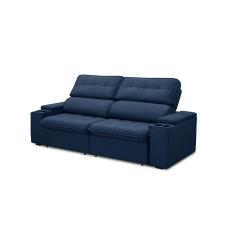 Sofá Retrátil E Reclinável 3 Lugares 230cm Zoho Porta Copos No Braço Veludo Azul G22 - Gran Belo