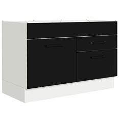 Balcão Gabinete de Pia 120 x 60 cm 1 Porta 2 Gavetas Branco/preto (sem Tampo) Agata Madesa