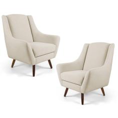 Kit 02 Poltronas Juliet Pés De Madeira C-107 Bege