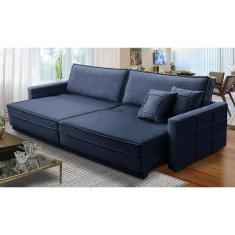 Sofá Sem Caixa Retrátil Reclinável 2,10m Karen Veludo Azul Adonai Estofados