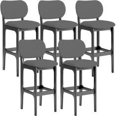 Kit 05 Banquetas Alta Para Cozinha Madeira Fixa Betta L02 Preto Facto Preto