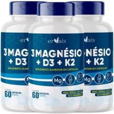 3 Magnésio - Malato + Taurato + Bisglicinato + D3 + K2 - 3 Frascos - E
