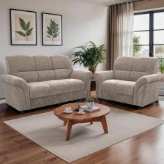 Sofá de 3 e 2 Lugares Cama inBox Mourato com 187cm e 140cm de Larguras e Revestidos em Bouclé