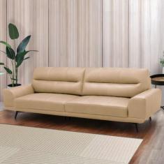 Sofá Decorativo Ashton 3 Lugares Sala de estar 216cm Pés em Aço Couro 