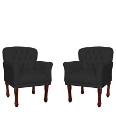 Kit 02 Poltronas Decorativas Anita Pés Luis XV Suede Preto - DS Estofa