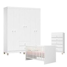 Quarto de Bebê Ternura Baby 6 Portas com Cômoda Gaveteiro Branco Brilh