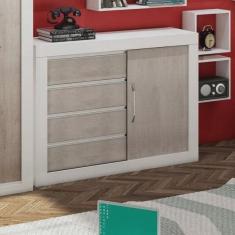 Cômoda 1 Porta de Correr 4 Gavetas Móveis Percasa Branco/Narita