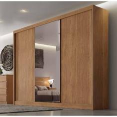 Guarda Roupa Casal Diamond 3 Portas 8 Gavetas Com 1 porta de Espelho - Cumaru - Móveis Novo Horizonte