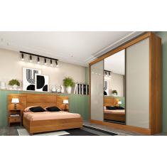 Guarda Roupa Casal 3 Portas de Correr com Espelho Dacar - Tcil Móveis - Cinamomo/Off White