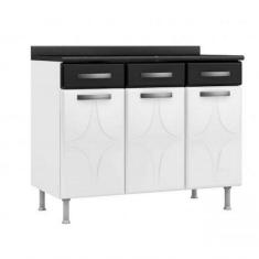 Balcão De Cozinha Rubi 3 Gavetas Com Tampo Telasul Preto