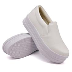 Tenis Slip On Feminino Liso com Elastico e Sola Alta Detalhe Listras