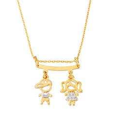 Colar De Filhos Com 2 Pingentes Menino Menina Banhado Ouro