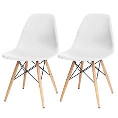 Kit 02 Cadeiras Decorativas Eiffel Charles Eames Branco com Pés de Madeira - Lyam Decor