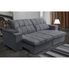 Sofá Retrátil e Reclinável 2,52m Cama inBox Marrocos. com Molas e Suporte de Copo Velusoft