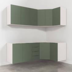 Cozinha Modulada 6 Peças sem Tampo 3 Aéreos 6 Portas e 3 Balcões Ipanema CabeCasa MadeiraMadeira Verde Folha/Branco