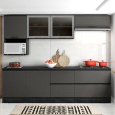 Armário Aéreo para Cozinha 120cm 2 Portas com Vidro Etina Grafite