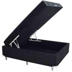 Cama Box Baú Casal Conjugado Ortopédico Suede Preto 45x138x188