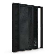 Porta de Aço Balcão Flex 214x150cm com Vidro 3 Folhas Facilitá Lucasa Preto