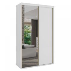 Guarda-Roupa Solteiro 2 Portas de Correr 1 Porta com Espelho Branco