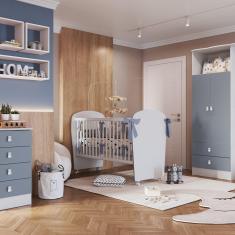 Quarto de Bebê Completo Fofura com Guarda-Roupa 2 Portas, Cômoda e Berço Espresso Móveis Branco/Azul